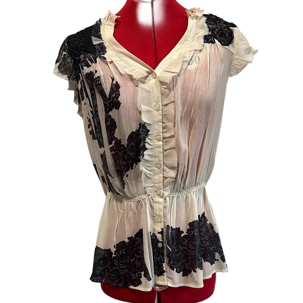 #40.Jonathan Martin Cream and Black Blouse